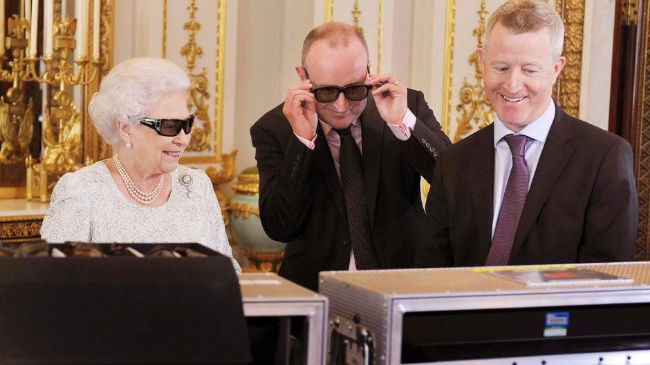 Queen Elizabeth II in her 3D glasses