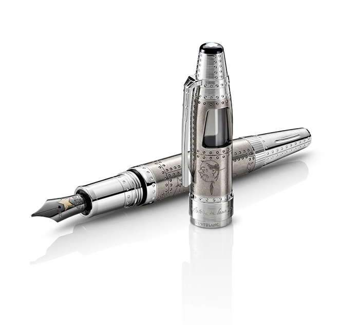 The design of the Montblanc Writers Edition Antoine de Saint-Exupéry Limited Edition are inspired by ‘Night Flight’, his famous novel based on his experiences as an airmail pilot. The shape of the writing instrument recalls his Caudron Simoun plane with engravings on the night blue precious resin barrel and cap reminiscent of the rivets of the aircraft.