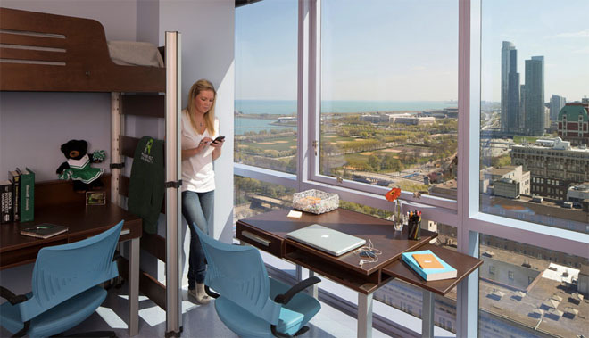 Roosevelt University provides plentiful and modern student housing in 2 upscale residence halls, all within easy walking distance of your classes and university facilities.