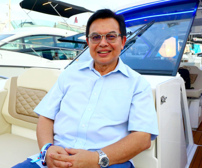Tan Sri Dr Mohd Nadzmi Bin Mohd Salleh on his new Aquila 36 at the Singapore Yacht Show