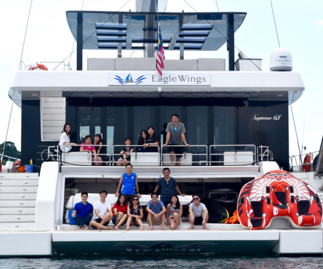 Sunreef Eagle Wings Yacht Charter guests ONE 15