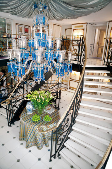 Lobby with Bacarrat chandeliers on SS Antoinette