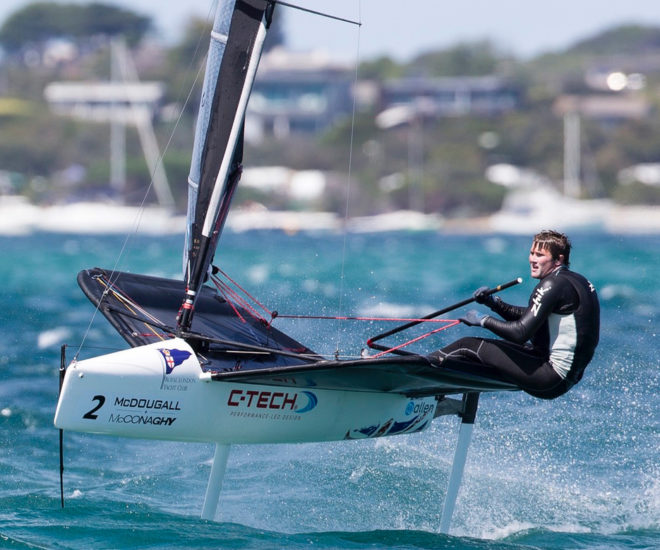 Chris Rashley, Head Coach, RHKYC Team Agiplast, Youth America's Cup 2020-21, pictured at the 2015 Moth Worlds in Australia; Photo: Sander van der Borch