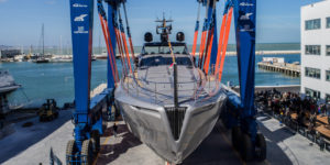 Last year's Pershing 140 launch at the Ferretti Group Superyacht Yard in Ancona
