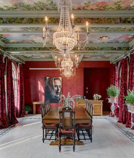 Red dining room featured in Adele's 'Easy On Me' music video. 