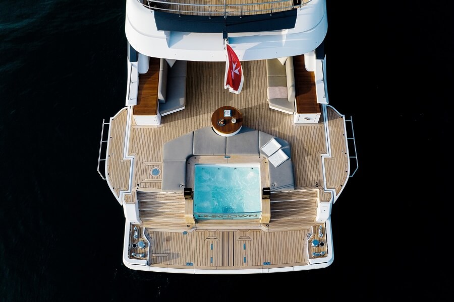 The Oasis Deck features a pool and drop-down sides