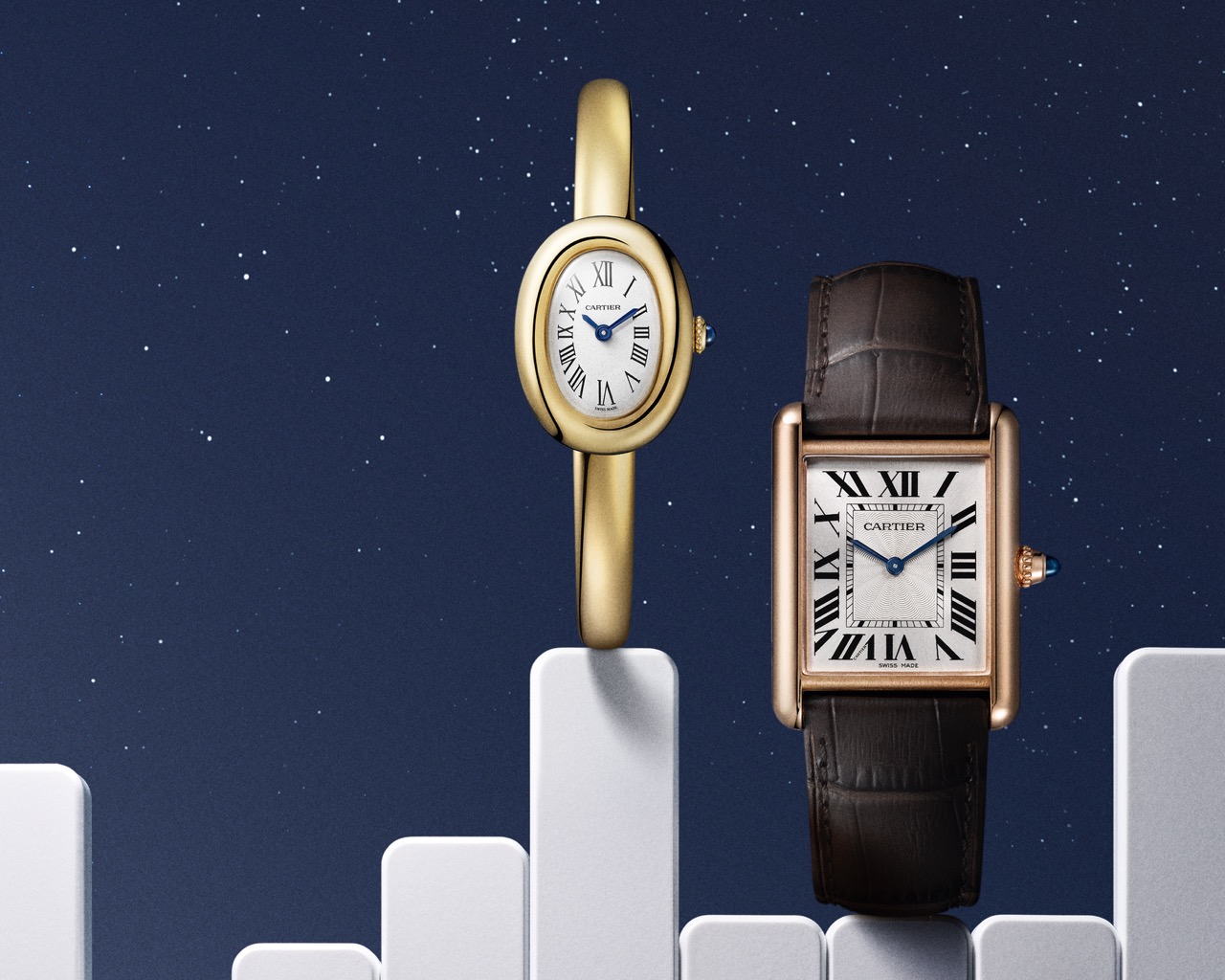 Cartier Baignoire de Cartier (left) and Tank Louis Cartier
