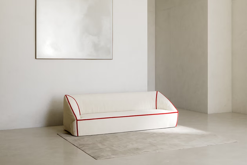 'Crease' sofa with exposed red seams. Image: Meritalia.