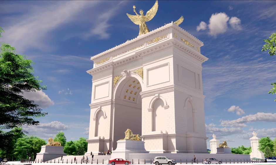 Rendering of “Triumphal Arch” near Arlington National Cemetery. Image: Harrison Design.