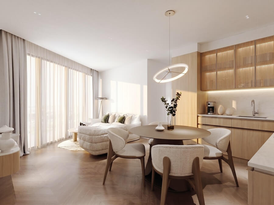Open-plan living and dining area. Image: Zero Developments.