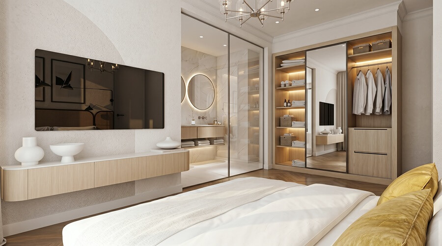 Sophisticated furnishings in the bedroom configuration. Image: Zero Developments.