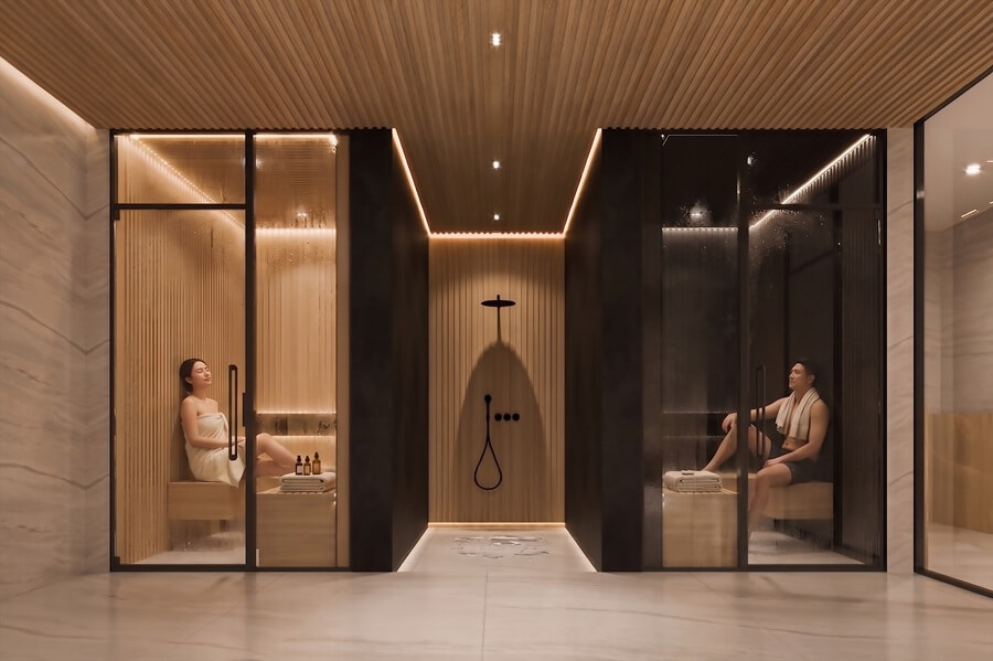 The property offers sauna facilities for homeowners to enjoy. Image: Zero Developments.