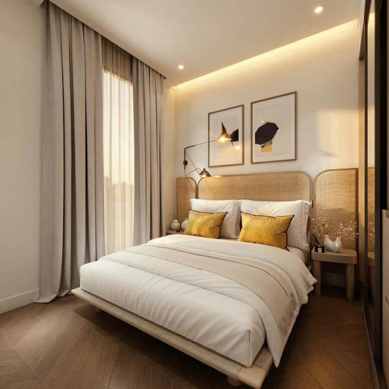 A modern bedroom layout that promises peaceful sleep. Image: Zero Developments. 