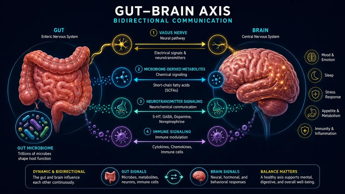 Eat for your gut: How a healthy gut correlates with brain health. Image: Myhealthcare.com