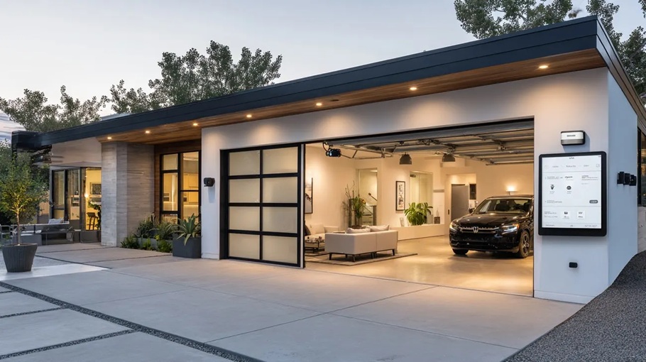 Turn a garage into a power hub to charge your car through rooftop solar panels. Image: Root-nation.com