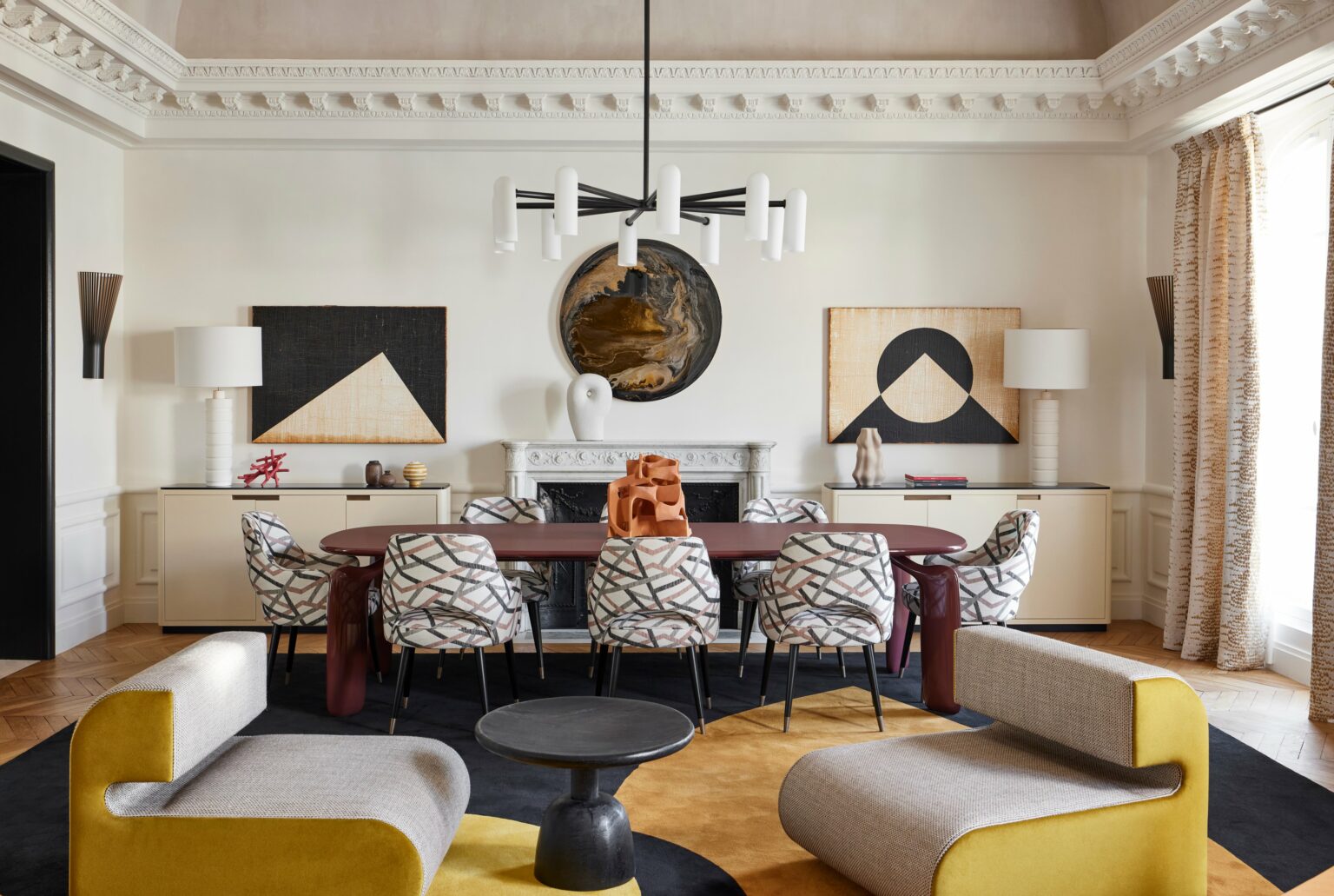 A Haussmann apartment in Paris' Golden Triangle offers modern interiors with sophisticated furnishings. Image: Savills.