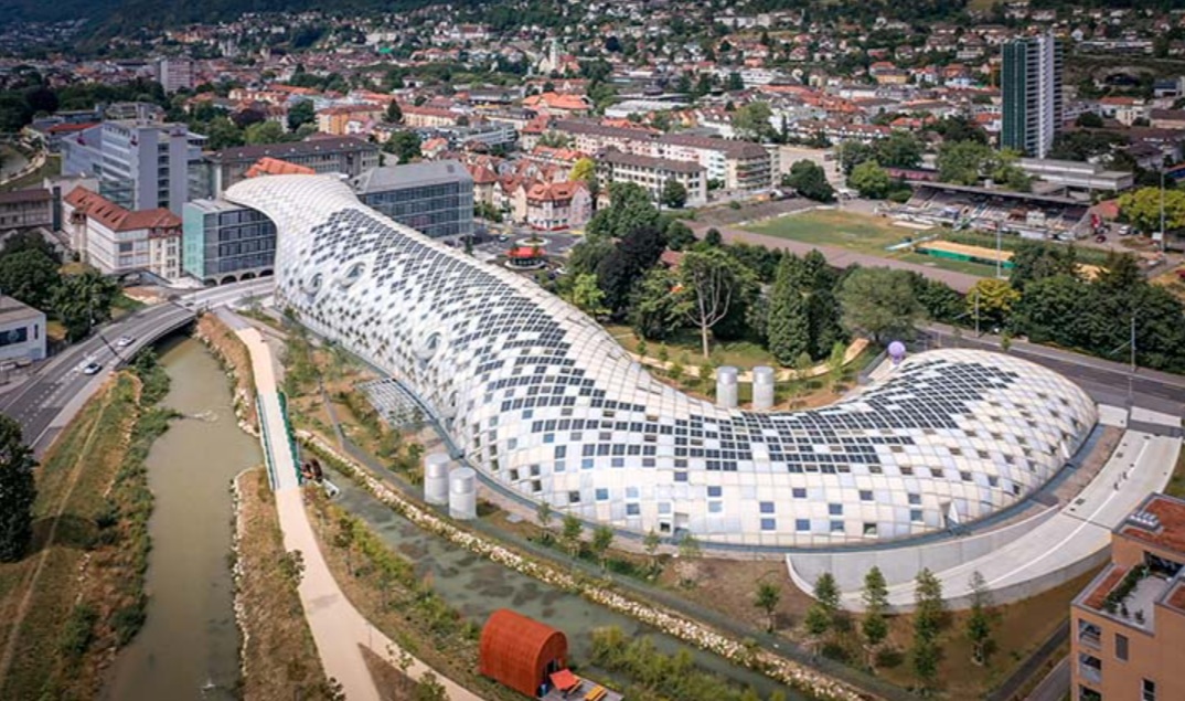 Swatch's HQ in Switzerland. Image: Shigeru Ban Architects.