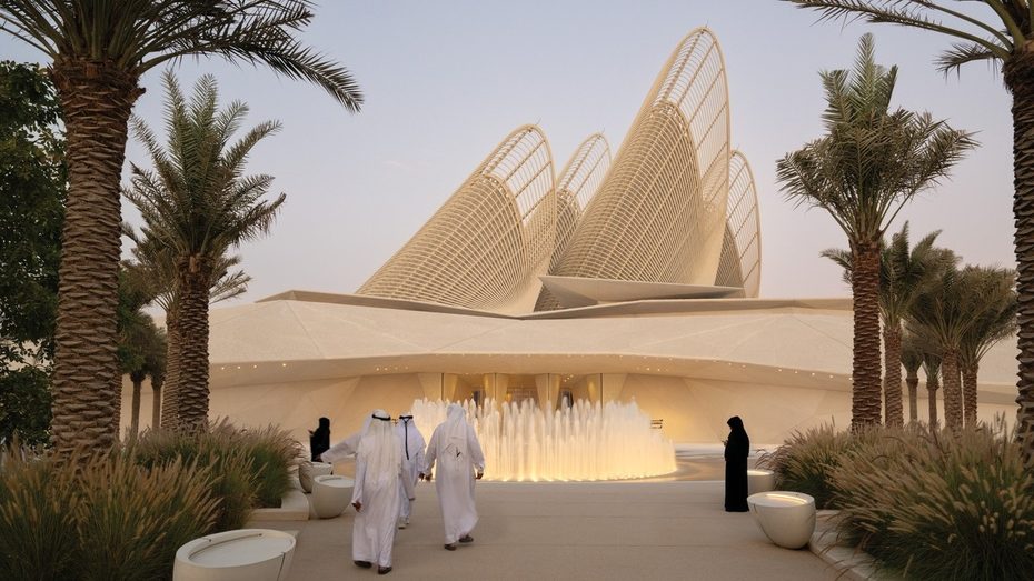 A grand fountain greets attendees to Zayed National Museum. Image: Nigel Young.