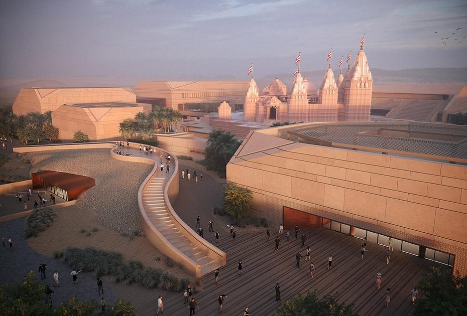 Rendering of the open spaces surrounding the Hindu temple. Image: rsp.design.